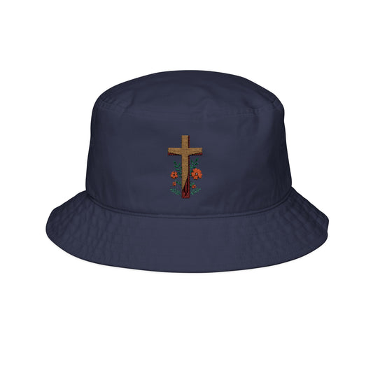 Woman's Embroidered Floral Cross Bucket Hat