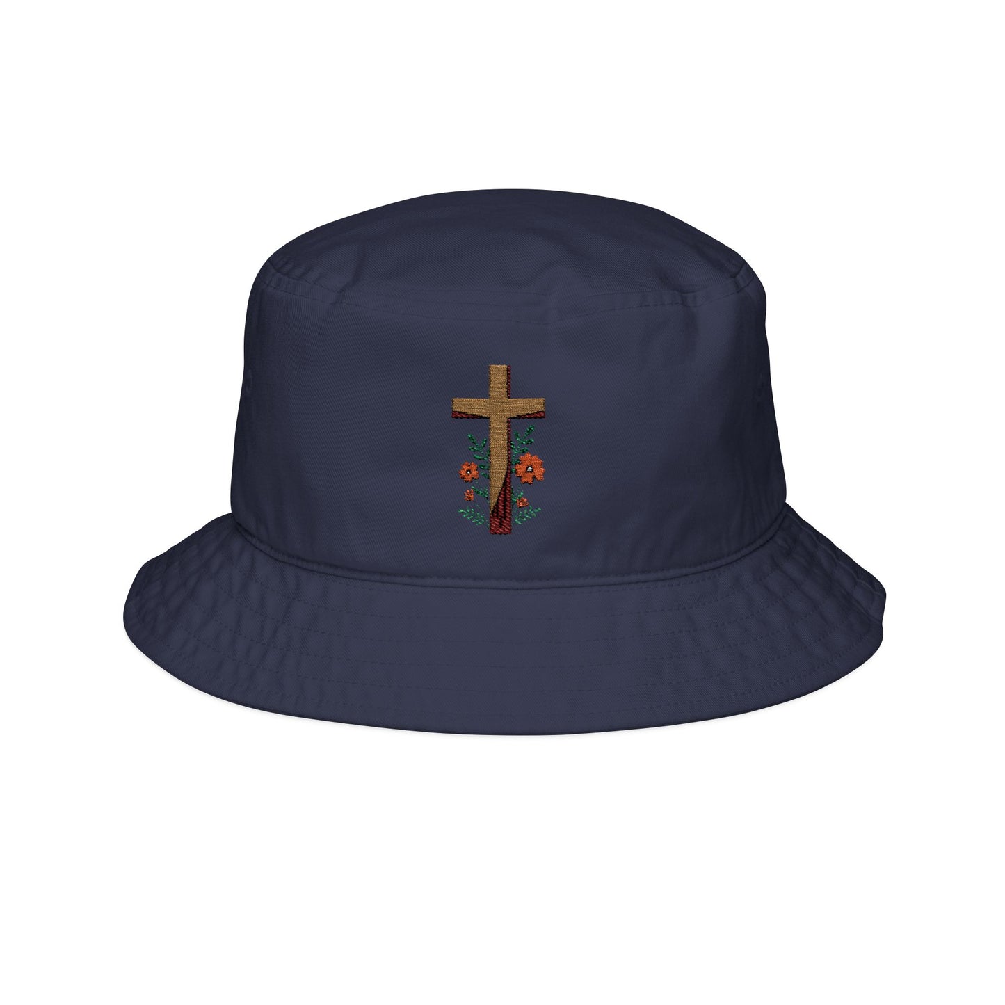 Woman's Embroidered Floral Cross Bucket Hat