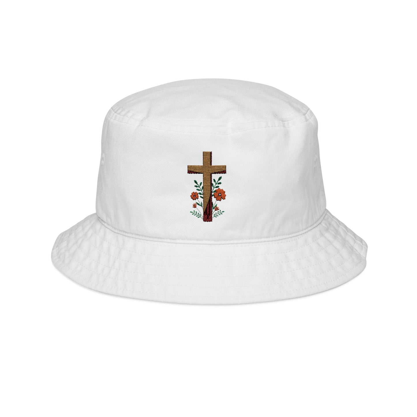 Woman's Embroidered Floral Cross Bucket Hat