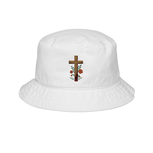Woman's Embroidered Floral Cross Bucket Hat